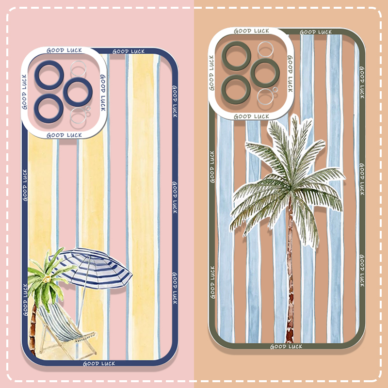 Phone Cases Clear - Summer Palm Coconut Tree Striped Printed