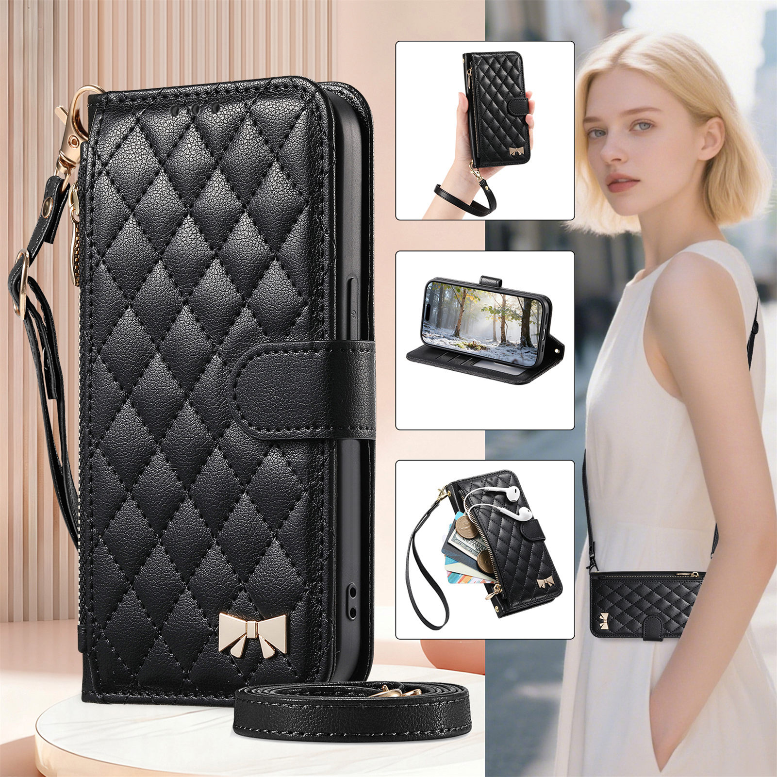 PU Leather Zipper Crossbody Wr – Phone Cases With Straps recenzja i cena